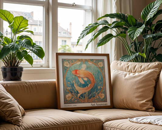 Art Nouveau Koi Karp Print - Art Deco Wall Art - Vintage Style Decor