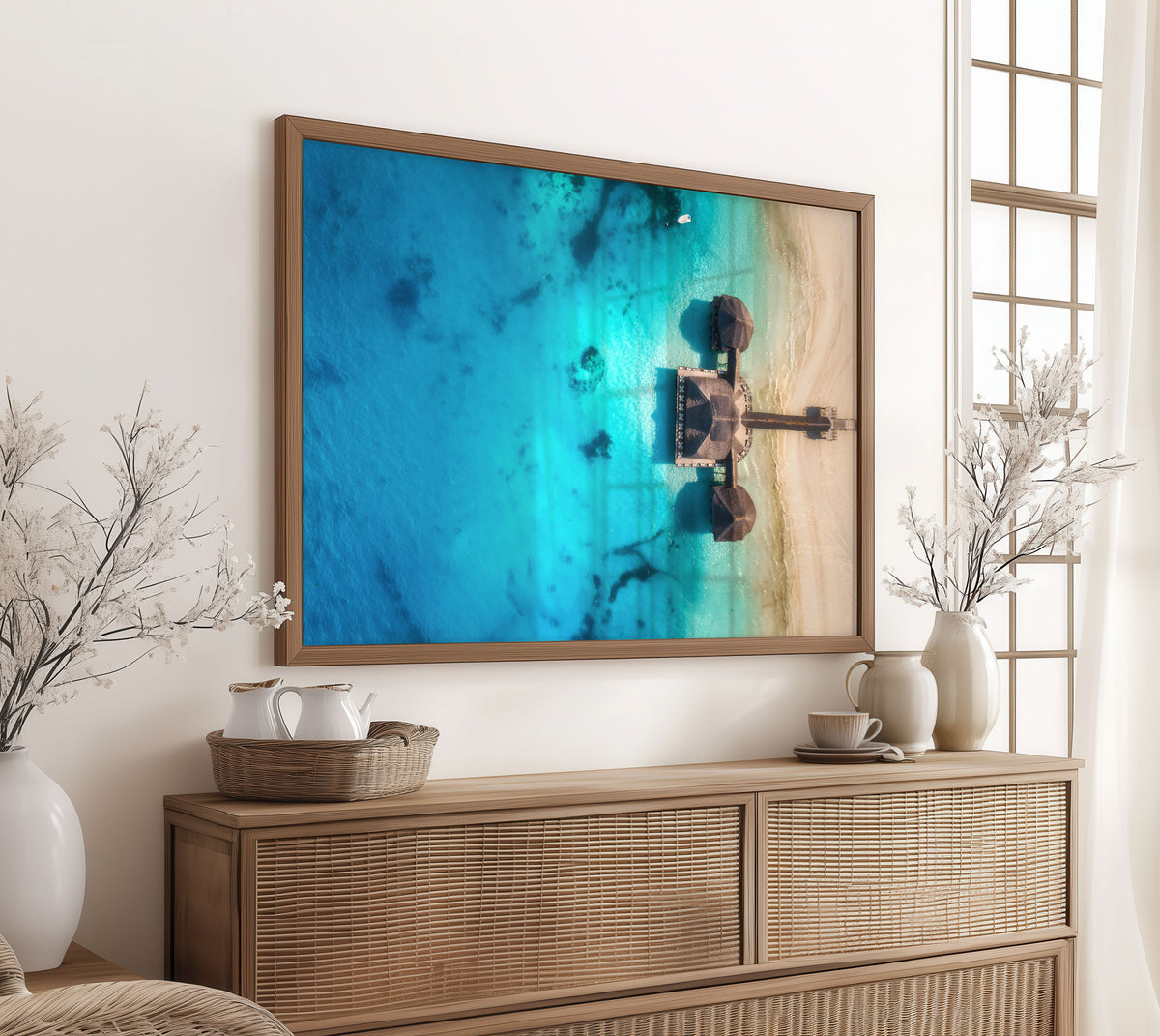 Tropical Beach Resort Print, Aerial Ocean Photography Wall Art Poster, Coastal Decor