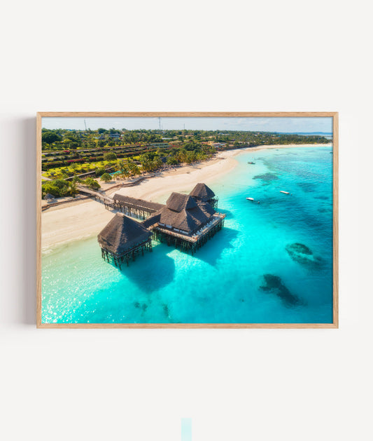 Island Beach Resort Print, Aerial Ocean Photography Wall Art Poster, Coastal Travel Decor