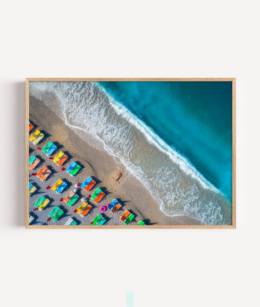 Aerial Beach Print, Turquoise Ocean Photography Wall Art Poster, Coastal Summer Decor