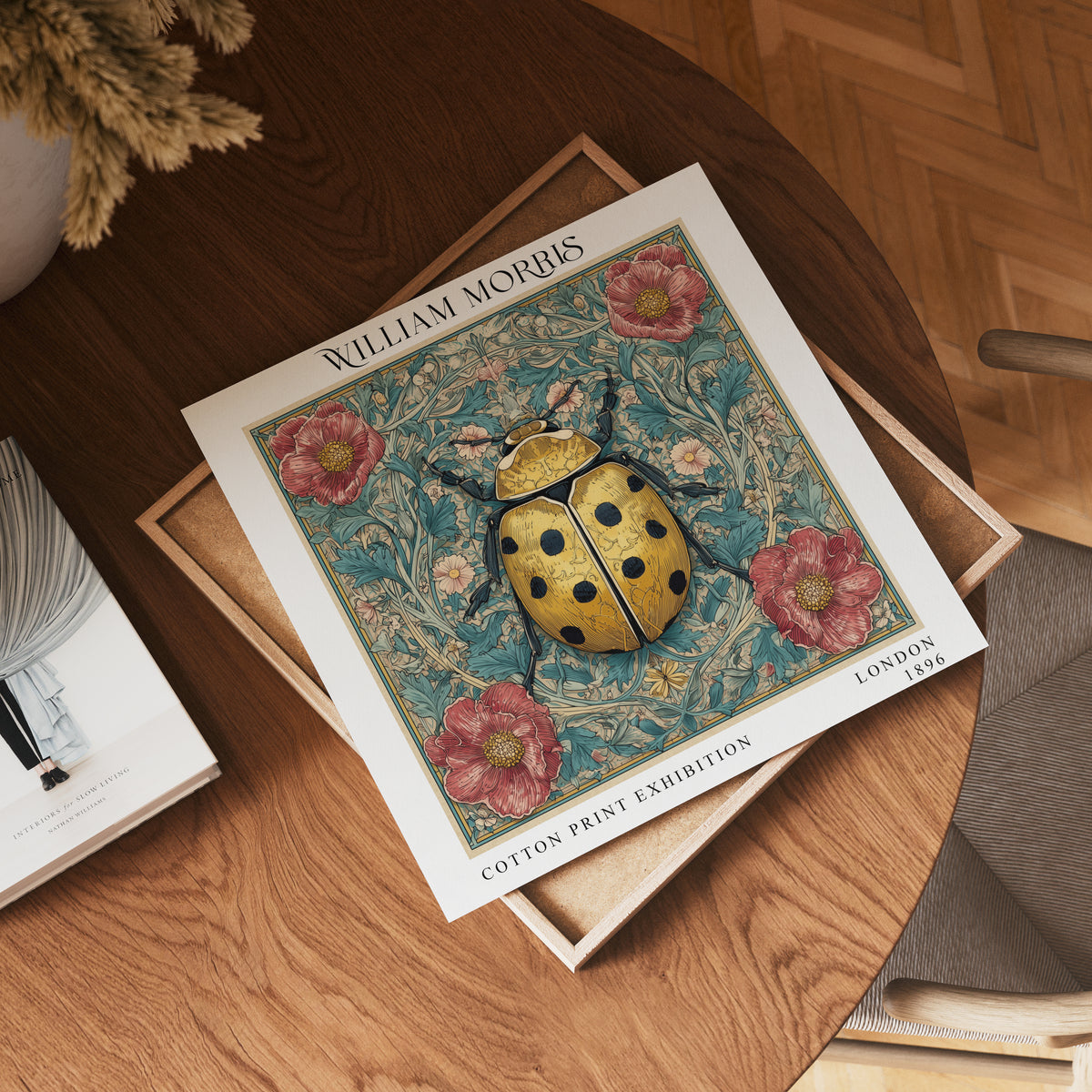 William Morris Style Ladybird Print – Botanical Square Wall Art