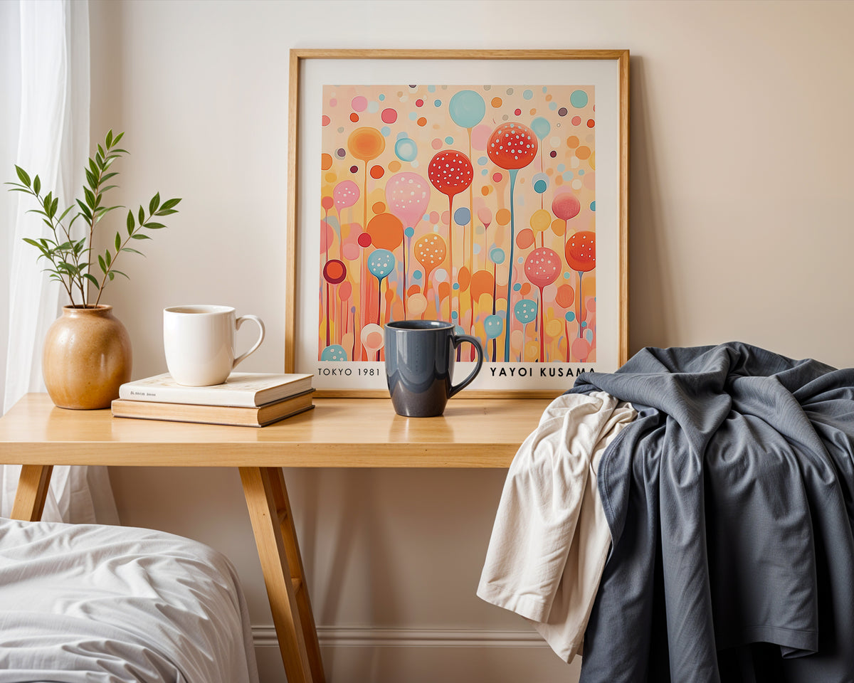 Yayoi Kusama Inspired Pastel Polka Dot Stems Print | Colourful Japanese Wall Art