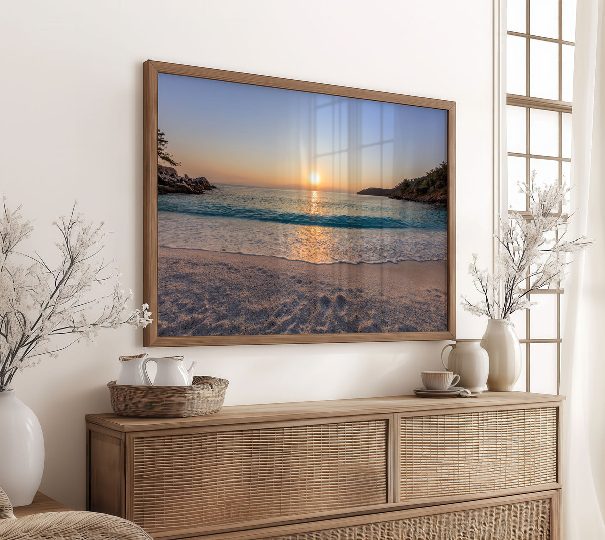Sunset Beach Print, Coastal Ocean Photography Wall Art Poster, Seaside Travel Decor