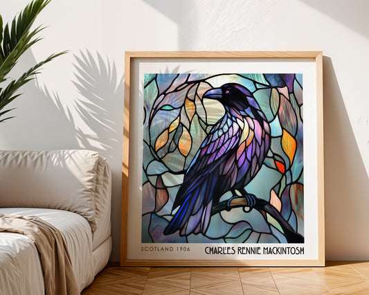 Rennie Mackintosh Stained Glass Decor - Art Nouveau Poster - Raven Wall Art