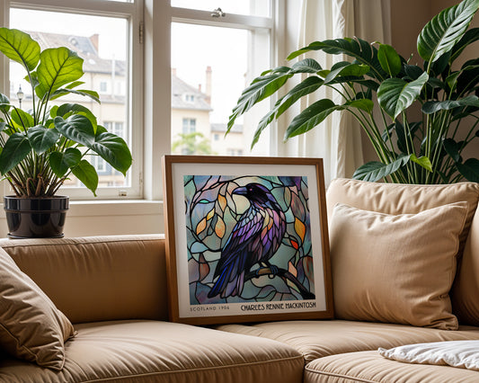 Rennie Mackintosh Stained Glass Decor - Art Nouveau Poster - Raven Wall Art