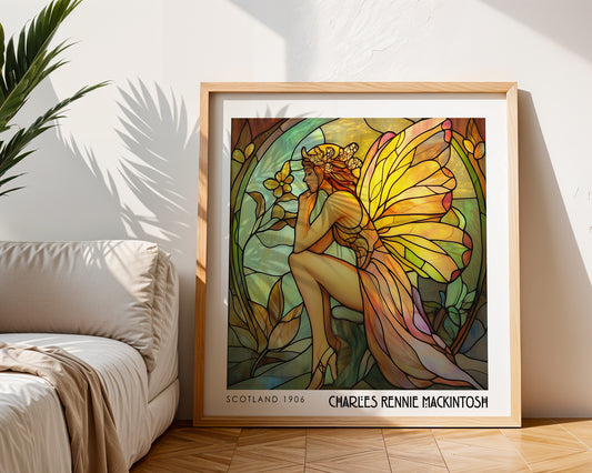 Rennie Mackintosh Fairy Print - Stained Glass Decor - Art Nouveau Poster