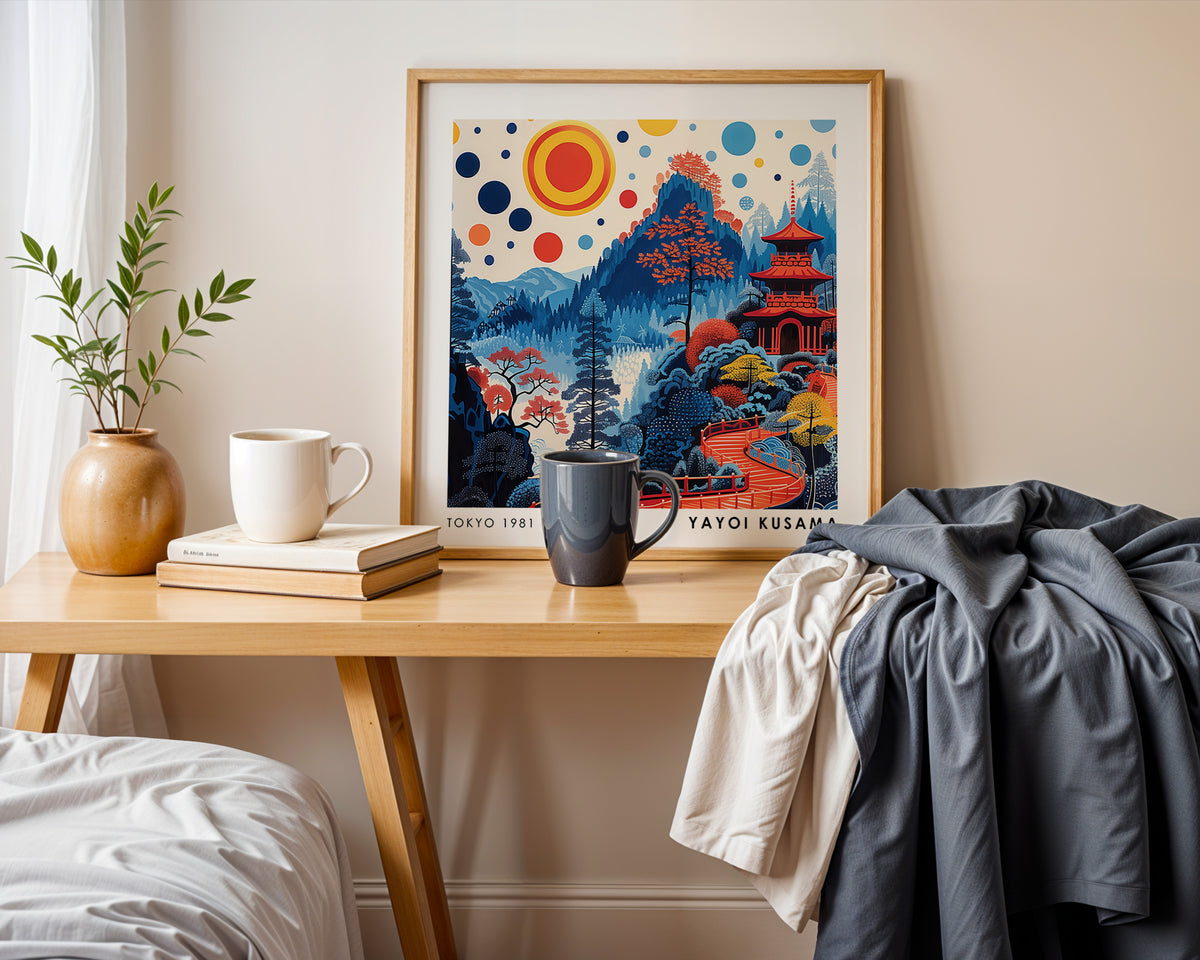 Yayoi Kusama Inspired Abstract Pagoda Print | Colourful Japanese Mountain Wall Art