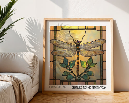 Rennie Mackintosh Dragonfly Print - Stained Glass Decor - Art Nouveau Poster