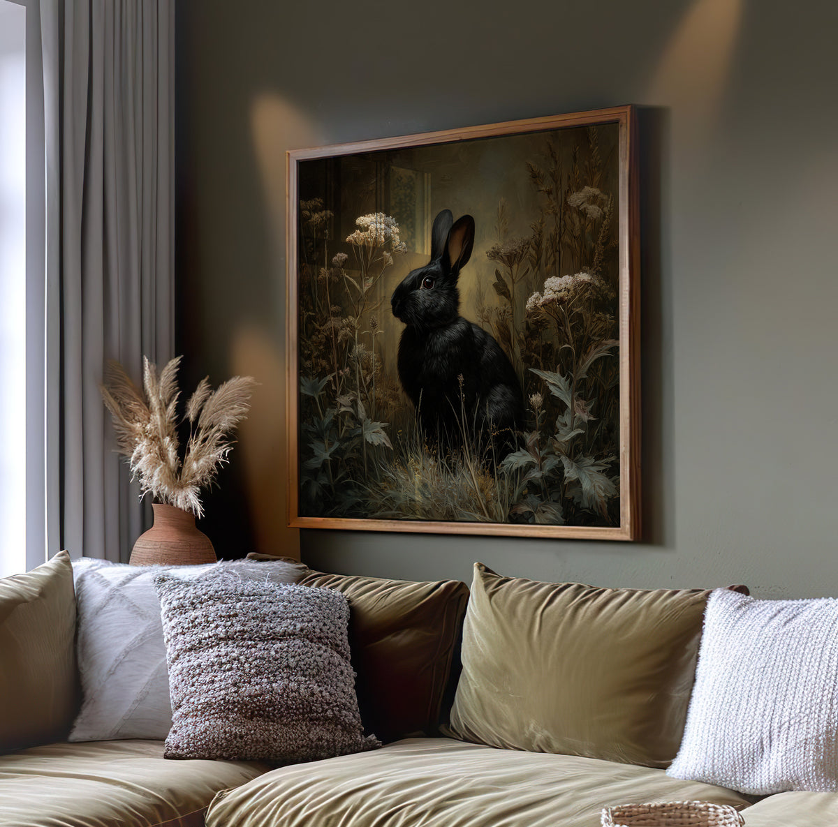 Black Rabbit Print – Gothic Dark Academia Wall Art - Whimsical Poster