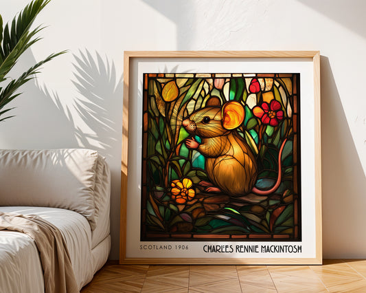 Rennie Mackintosh Field Mouse Print - Stained Glass Decor - Art Nouveau Poster