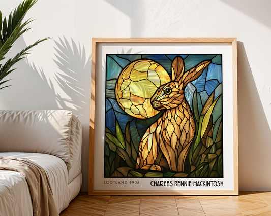 Rennie Mackintosh Hare Print - Stained Glass Decor - Art Nouveau Poster