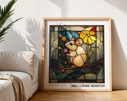 Rennie Mackintosh Mouse Print - Stained Glass Decor - Art Nouveau Poster