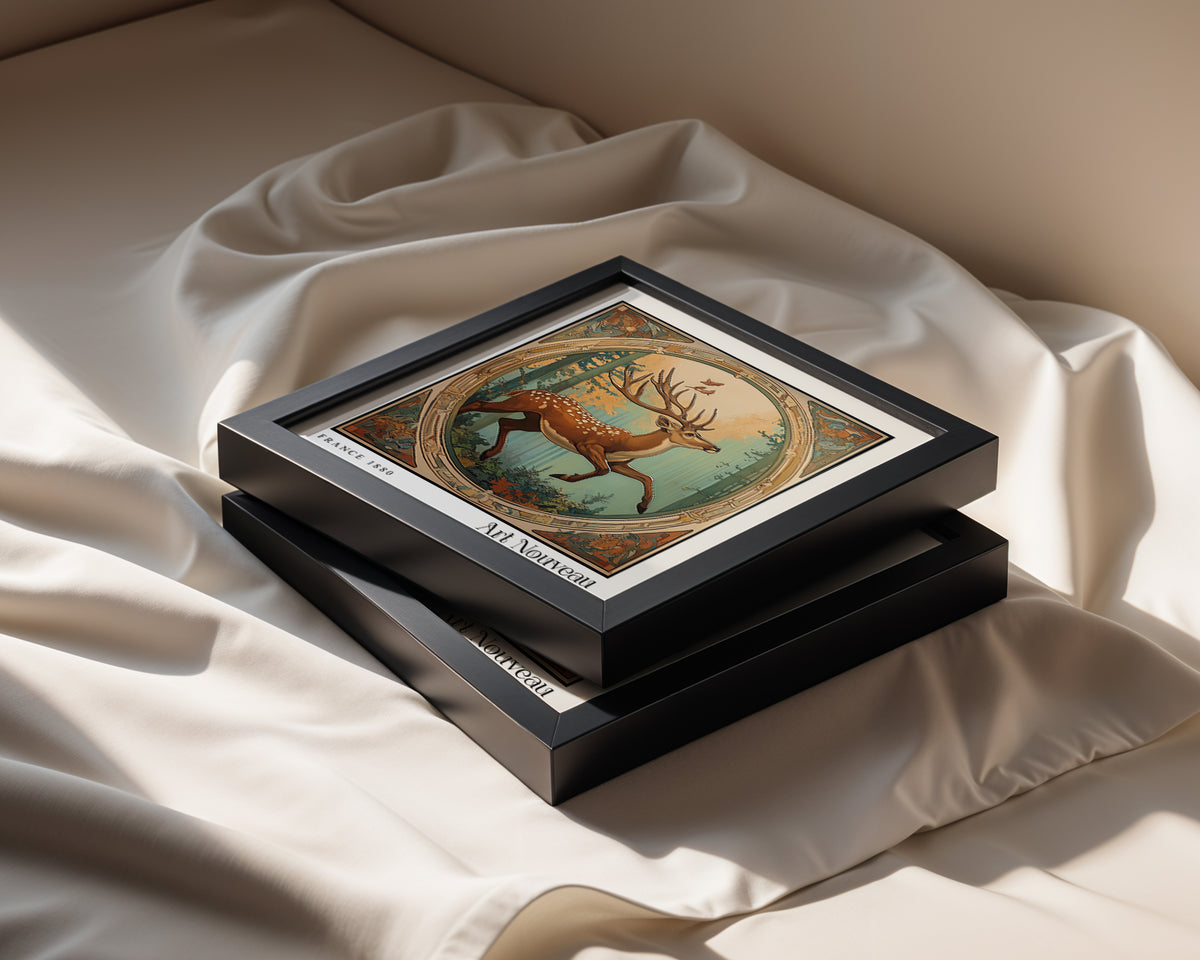 Stag Nouveau Print - Vintage Floral Wall Art - Art Deco Poster