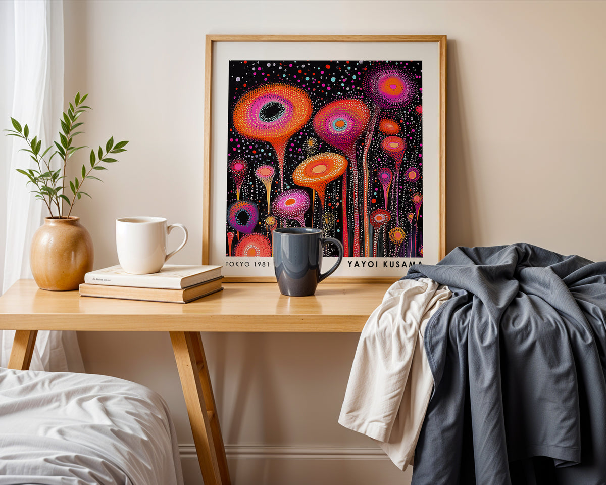 Yayoi Kusama Inspired Neon Abstract Flower Print | Psychedelic Polka Dot Wall Art