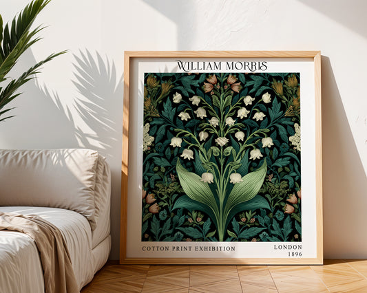 William Morris Style Lily of the Valley Print – Green Botanical Square Wall Art