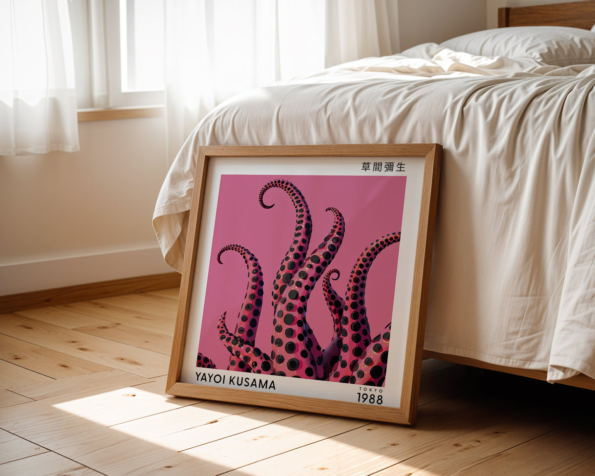 Yayoi Kusama Inspired Pink Octopus Tentacle Print | Japanese Polka Dot Wall Art