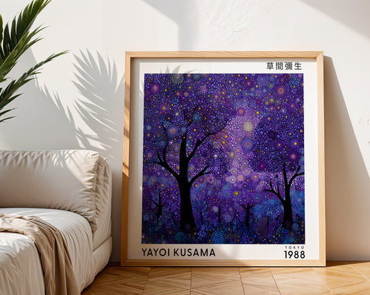 Yayoi Kusama Inspired Purple Night Forest Print | Japanese Polka Dot Wall Art