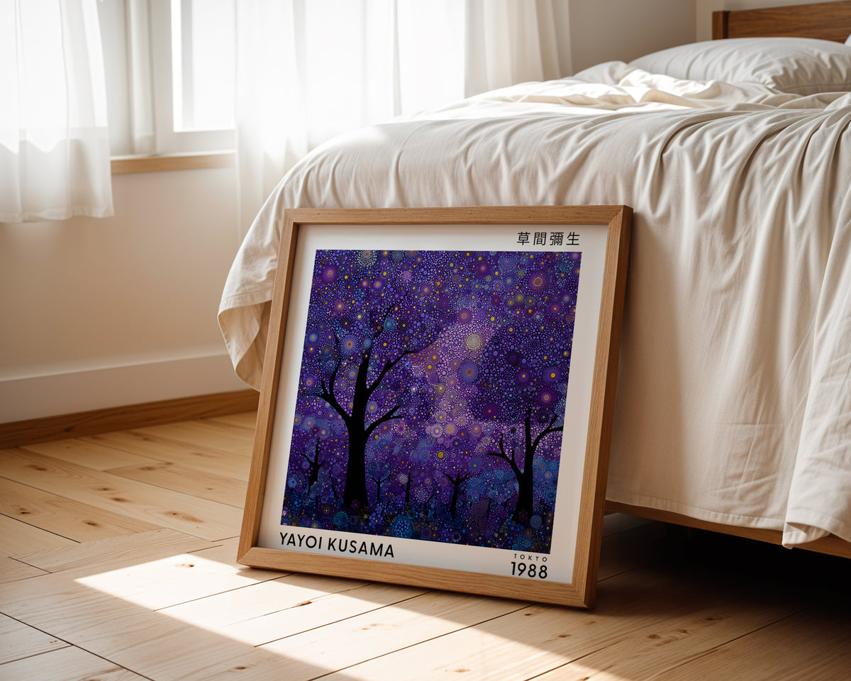 Yayoi Kusama Inspired Purple Night Forest Print | Japanese Polka Dot Wall Art
