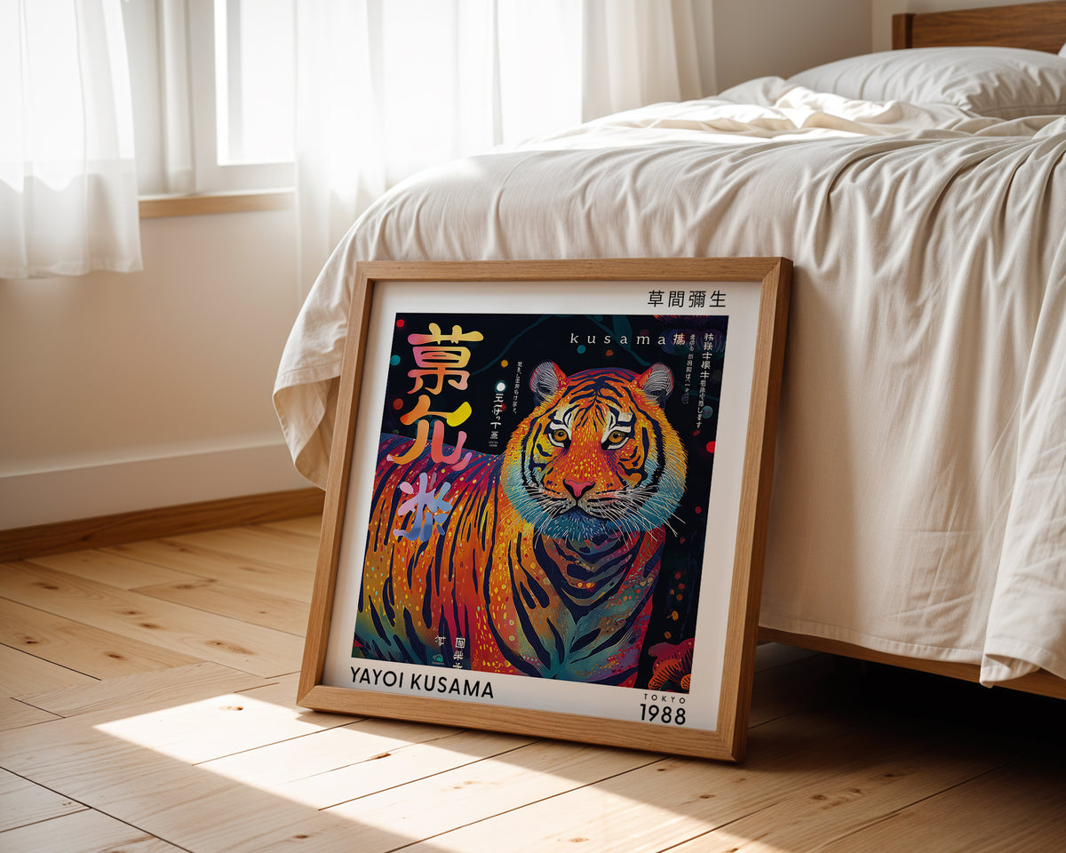 Yayoi Kusama Inspired Tiger Print | Colourful Japanese Animal Wall Art