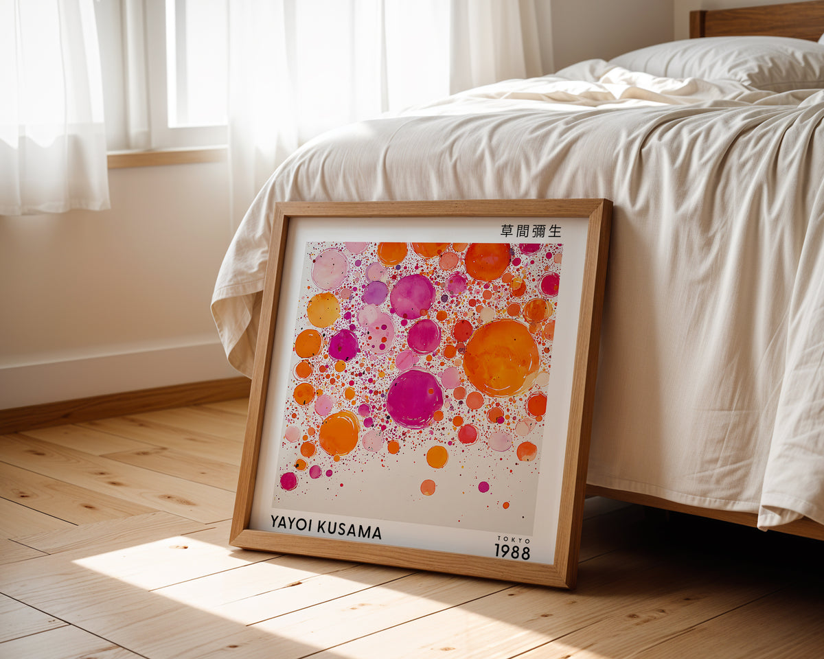 Yayoi Kusama Inspired Pink Orange Bubble Print | Japanese Abstract Wall Art