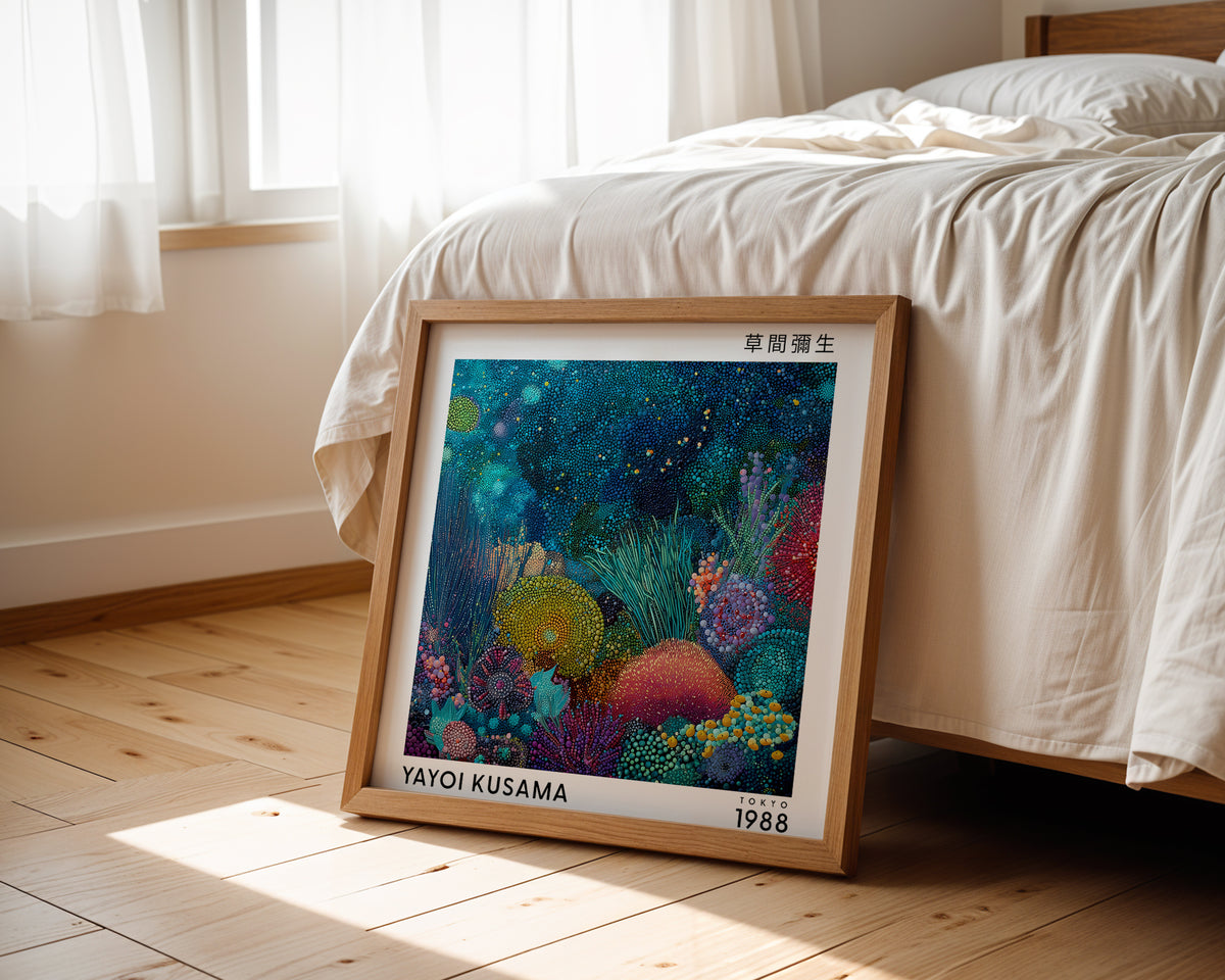 Yayoi Kusama Inspired Underwater Coral Garden Print | Japanese Polka Dot Wall Art