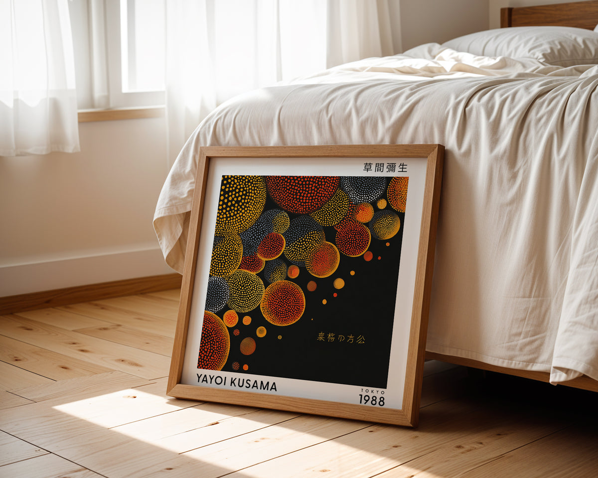 Yayoi Kusama Inspired Orange Sphere Print | Japanese Abstract Polka Dot Wall Art