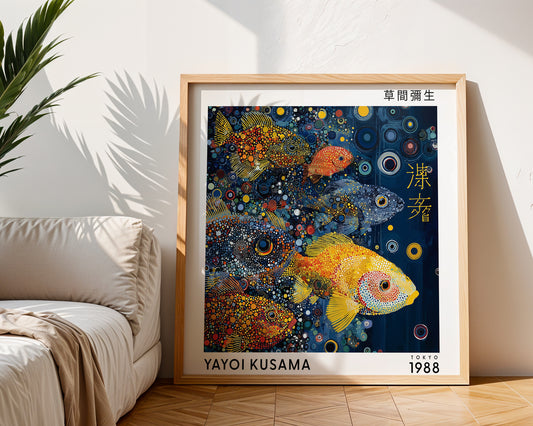 Yayoi Kusama Inspired School of Fish Print | Japanese Ocean Polka Dot Wall Art