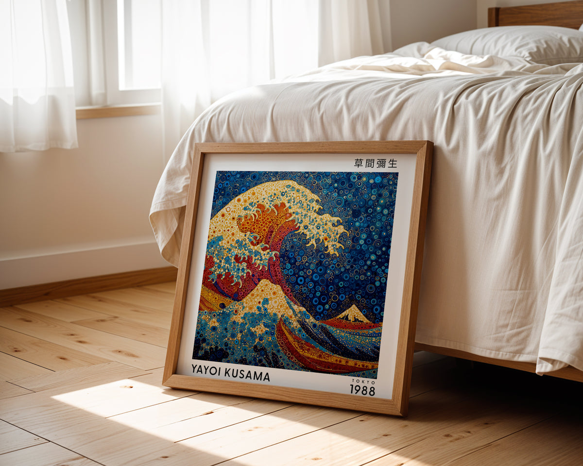 Yayoi Kusama Inspired Great Wave Print | Japanese Blue Polka Dot Wall Art