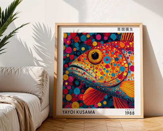 Yayoi Kusama Inspired Colourful Fish Print | Japanese Polka Dot Wall Art