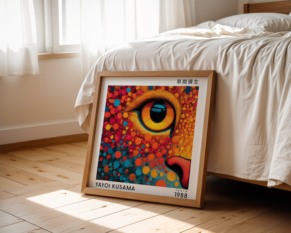 Yayoi Kusama Inspired Colourful Feline Eye Print | Japanese Polka Dot Wall Art