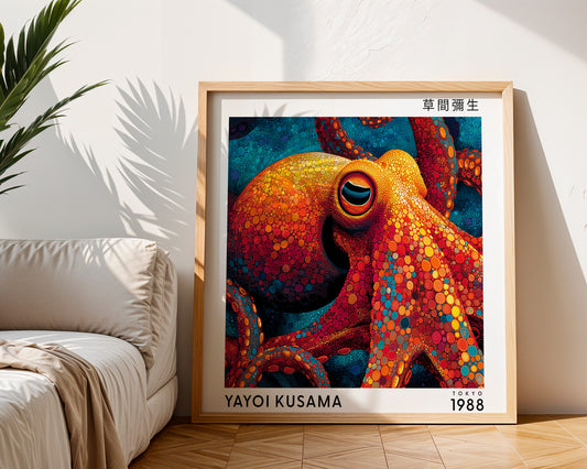 Yayoi Kusama Inspired Colourful Octopus Print | Japanese Polka Dot Ocean Wall Art