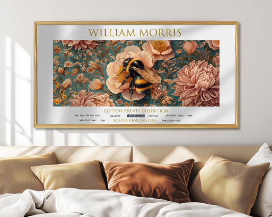 Print: William Morris Bee, Vintage Botanical Panoramic Wall Art