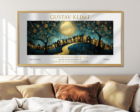 Klimt Night Village Print: Art Nouveau Moonlit Landscape