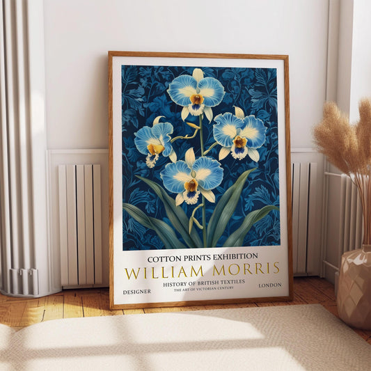 William Morris Wall Art – Vintage Floral Print Featuring Blue Orchid Decor