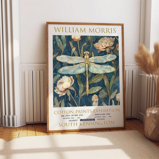William Morris Dragonfly Print: Vintage Floral Exhibition Poster