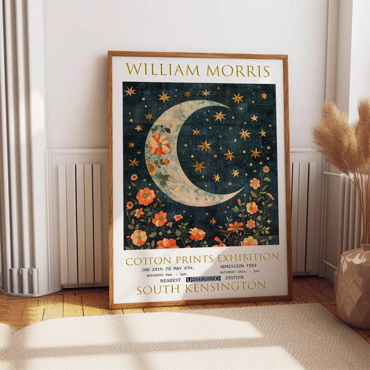 William Morris Moon & Stars Print: Vintage Floral Exhibition Poster