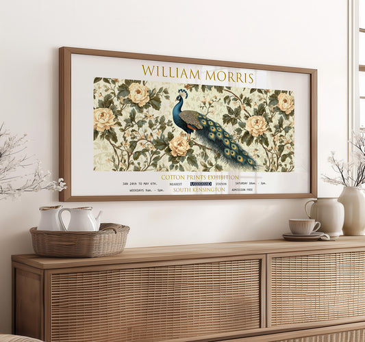 William Morris Peacock Print: Vintage Floral Panoramic Wall Art