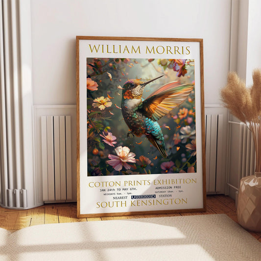 Hummingbird Poster Print, William Morris Wall Art, Green Living Room Decor