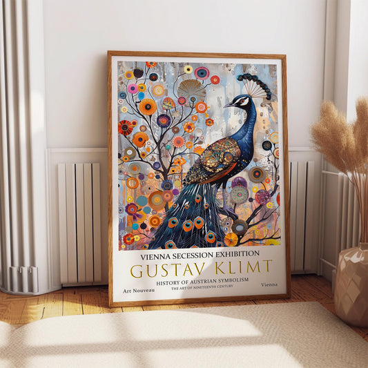 Gustav Klimt Art Print – Vintage Art Nouveau Poster with Ornate Peacock Design