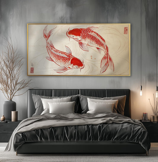 Koi Fish Panoramic Print: Qi Baishi Inspired Asian Wall Art