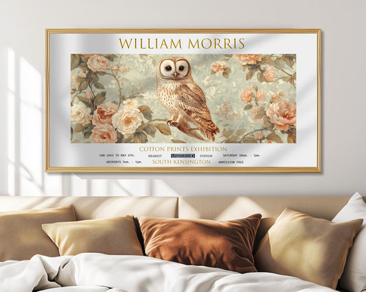 William Morris Owl Print: Vintage Floral Panoramic Wall Art