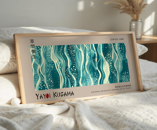 Yayoi Kusama Panoramic Print – Oceanic Dreamscape Polka Dots – Japanese Wall Art