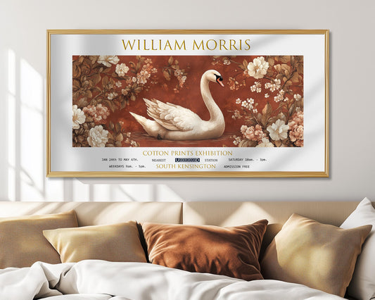 William Morris Swan Print: Vintage Floral Panoramic Wall Art
