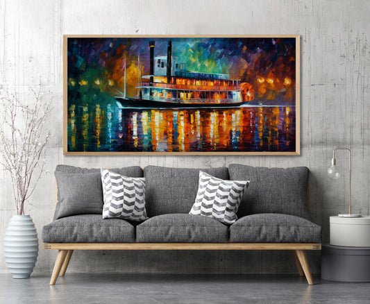 Riverboat Impressionist Oil Painting Panoramic Print