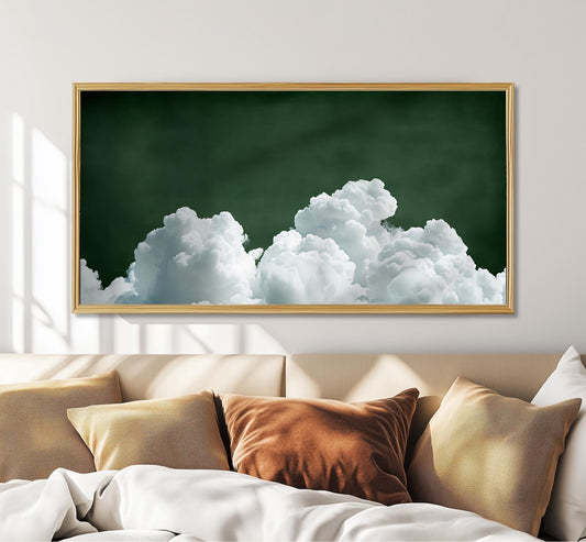 Forest Green Cloudscape Art Print: Moody Sky Panoramic Wall Art