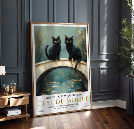 Print, Black Cat Monet-Inspired Impressionist Wall Art, Unframed