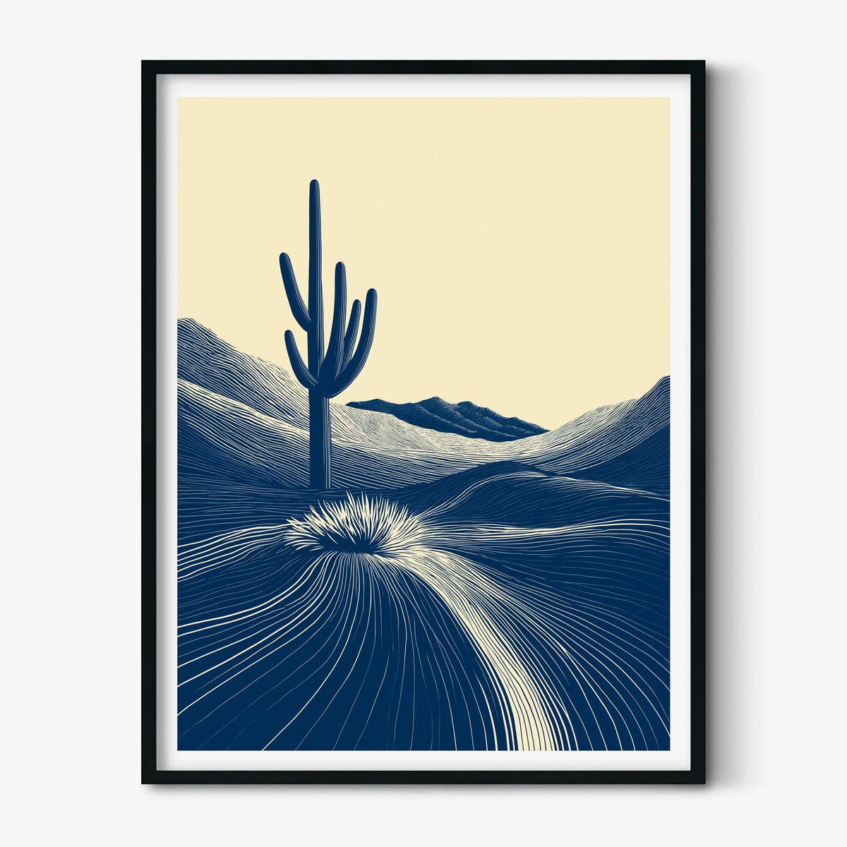 Cactus Desert Poster | Navy Landscape Art Print, Minimalist Wall Art | Southwest Decor