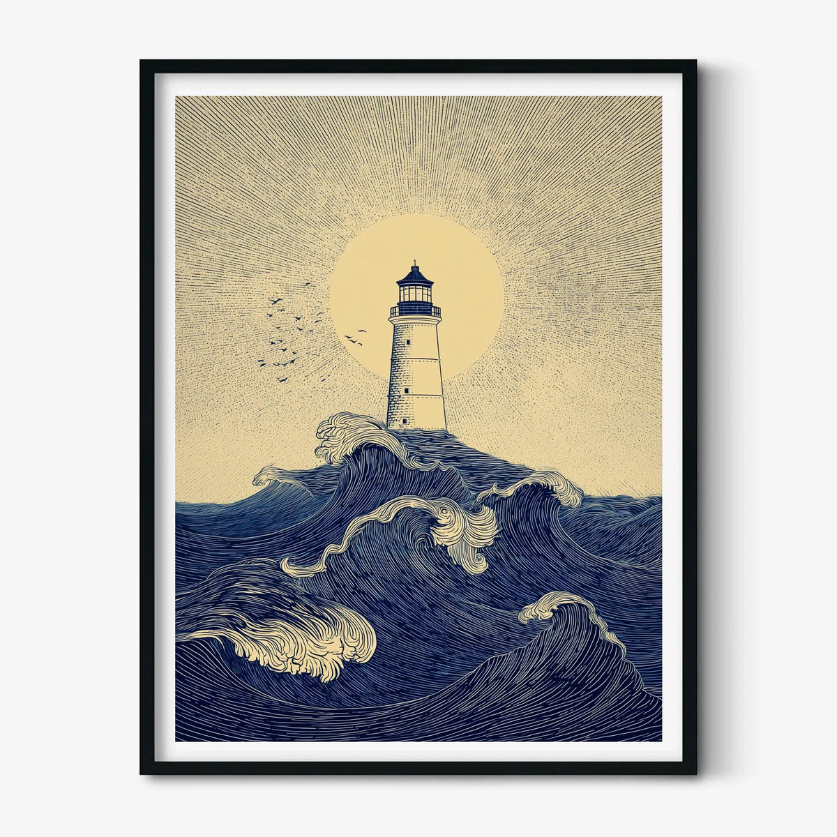 Lighthouse Ocean Poster | Nautical Wave Art Print, Coastal Wall Art | Seaside Beach House Decor