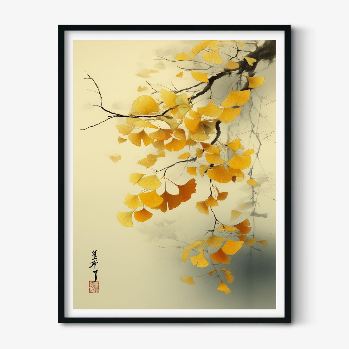 Ginkgo Leaf Art Print | Japanese Botanical Poster, Golden Autumn Wall Art | Zen Nature Decor