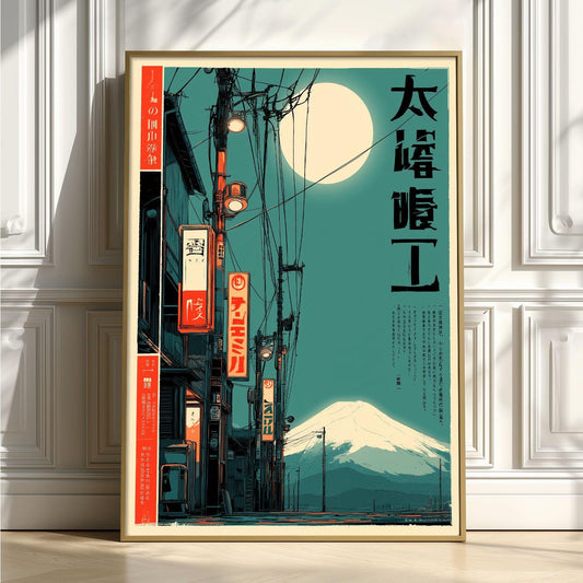 Tokyo Alley Poster | Mount Fuji Art Print, Japanese City Wall Art | Neon Night Decor